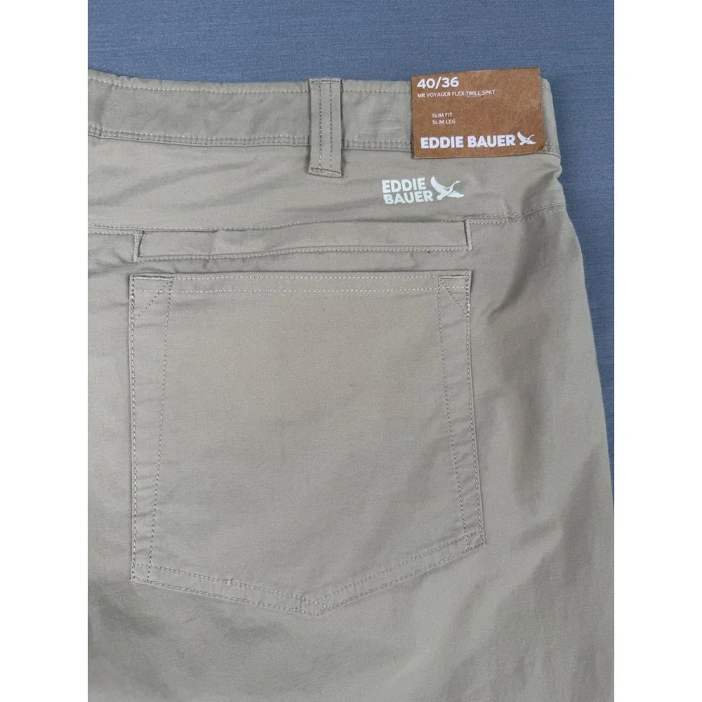 Eddie Bauer Voyager Flex  Slim Fit Slim Leg 40x36 Khaki Tan Twill Pant 5 Pkt NWT